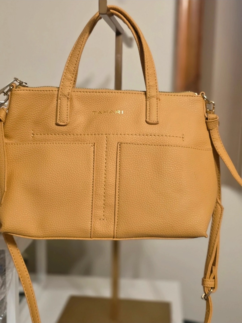 Tahari Women's Pebbled Faux Leather Satchel in Mustard